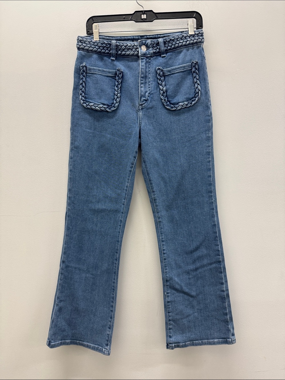 NWT Maje High-Rise Braided Trim Blue Denim Jeans